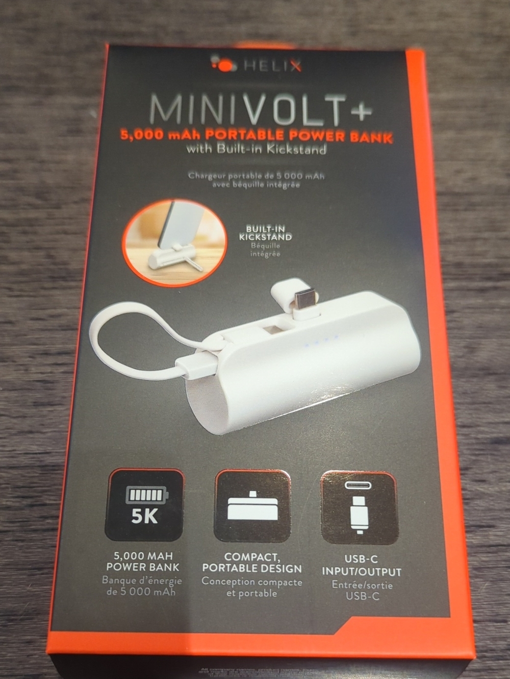 Helix MiniVolt+ 5,000mAh Portable Power Bank - White New